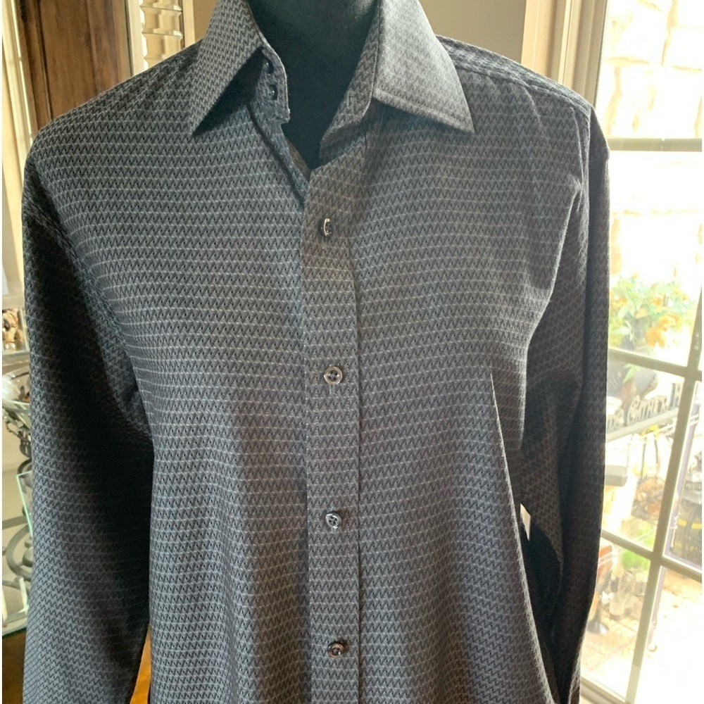 J.‎ Ferrar Black Geometric Print Button Down Shirt Modern Fit